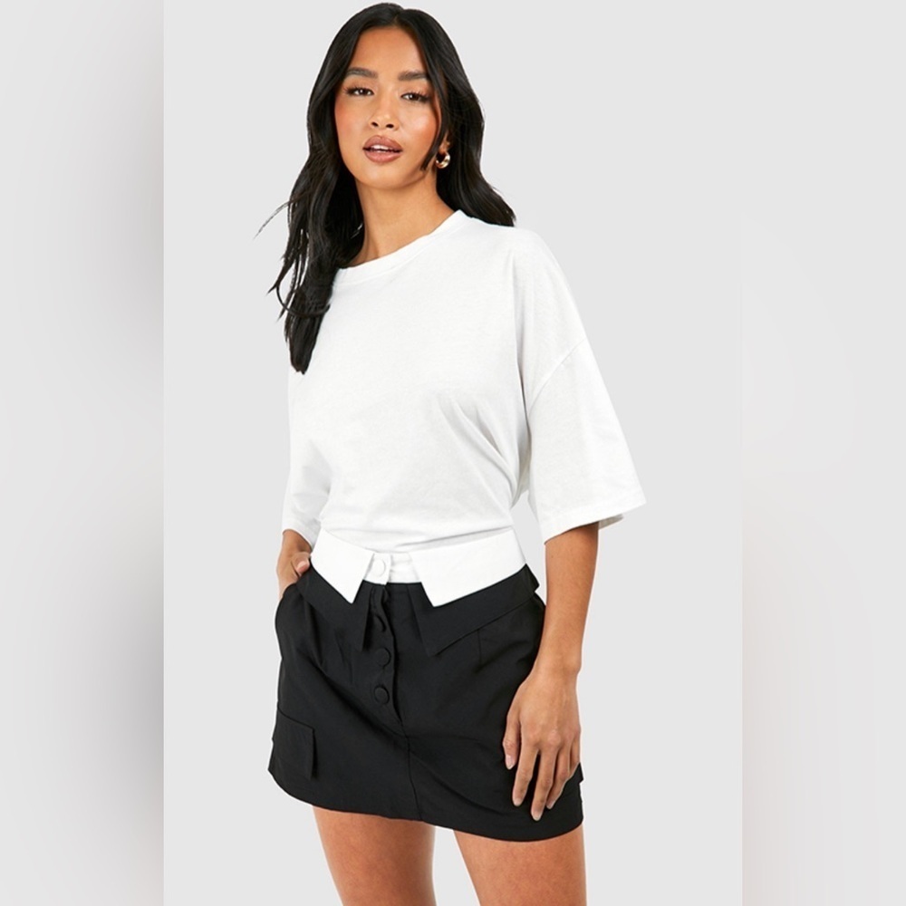 Boohoo Black Mini Skirt with White Waistband - Picture 2 of 9